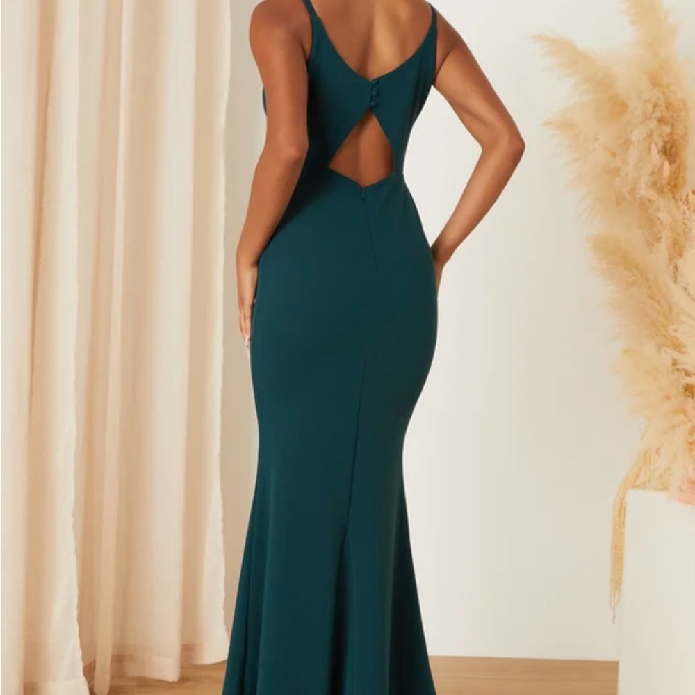 Lulus Moments Of Bliss Forest Green Backless Mermaid Maxi Dress - Size L - Picture 5 of 12